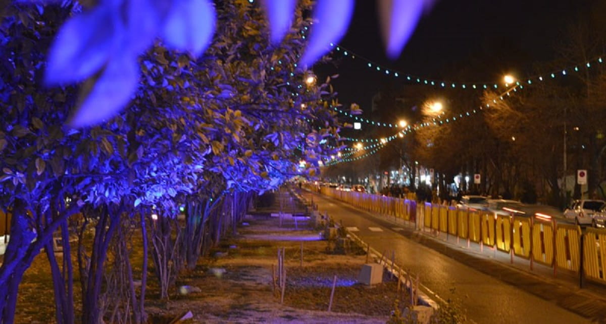 خیابان زند شیراز در شب