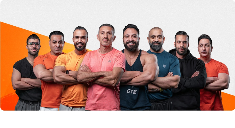 امین آذر نشین و مربیان باشگاه بدنسازی رودی کلاب شیراز